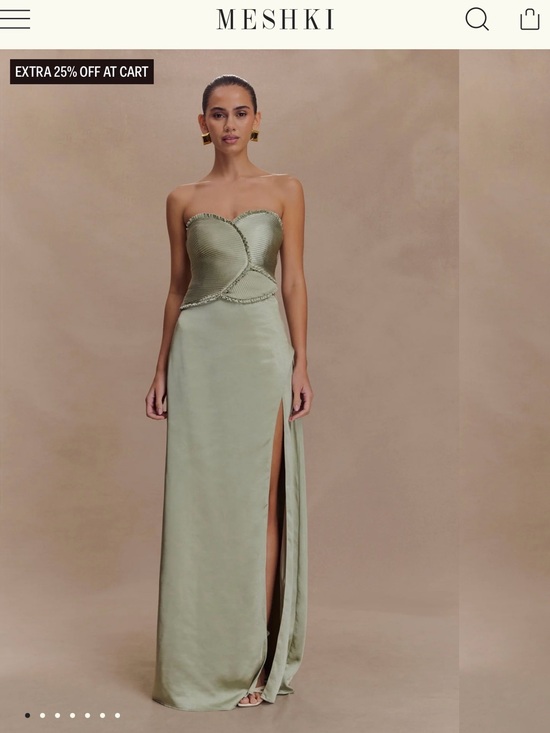 Meshki Dresses & Skirts - Meshki Sage Strapless Satin Corset Gown with Side Slit